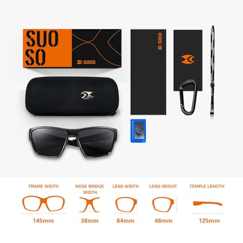 SUOSO Polarized Sports Sunglasses Black C02-0408 for Men & Women UV400