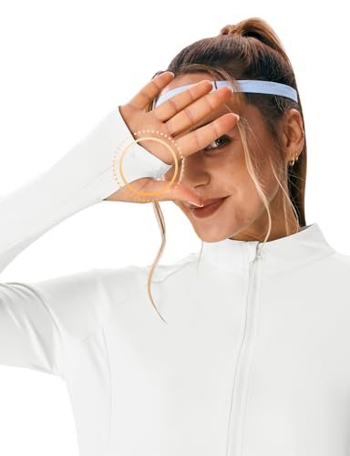 TBMPOY Women's UPF 50+ Sun Protection Lightweight Zip Jacket - White, Medium