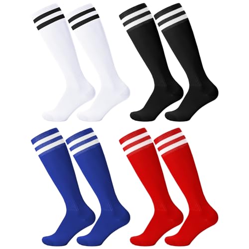 Kids Football Socks - 4 Pairs in Black, White, Blue, Red