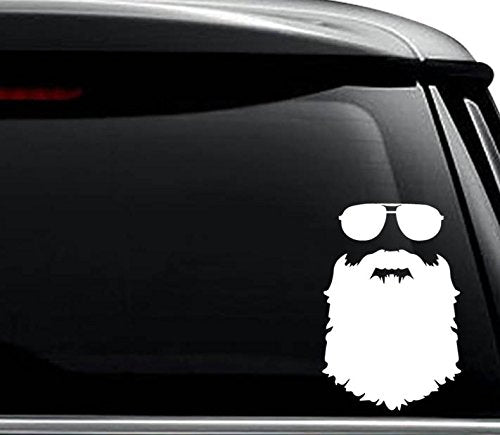 Beard Man Face Vinyl Decal Sticker - 6 Inch Tall - Gloss White