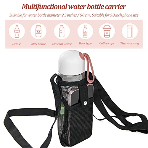 Water Bottle Carrier Bag - 2PCS with Strap and Pocket - Small Black