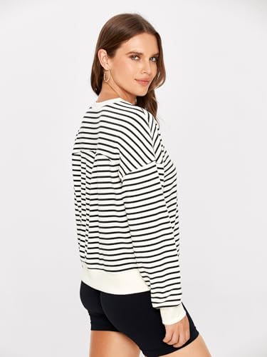 Glamaker Women's Black Stripe Cropped Crewneck Sweatshirt - Casual Long Sleeve Top