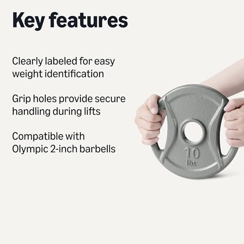 10 lb Olympic Grip Weight Plates - Set of 4, 2-Inch Cast Iron