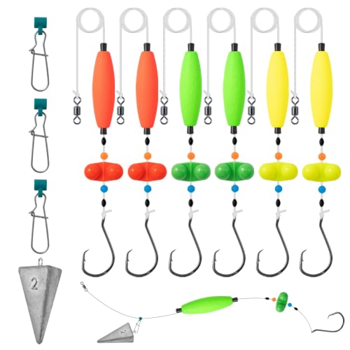 Kaleodam 6/0 Circle Hooks Catfish Rig with Floats and Weights, 6PCS Multi-Color