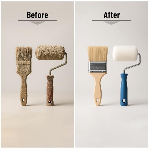 Bates- 8-in-1 Painters Tool, Wooden Handle, Stainless Steel Paint Brush Cleaner Tool, Paint Brush Comb