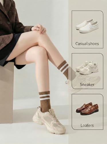 Womens Striped Crew Socks - Cotton Cozy Athletic Casual - 4 Pairs Multicolor