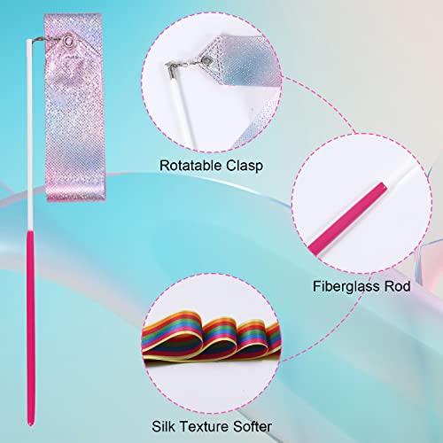 2pcs Rhythmic Gymnastics Ribbons, 157.5-Inch Dance Ribbons with Batons