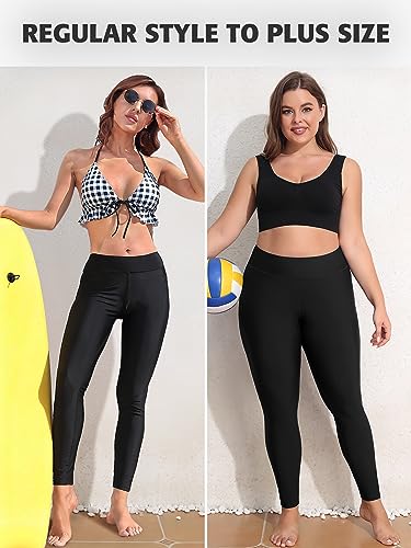 ATTRACO High Waisted Long Swim Leggings for Women - Black, 3X