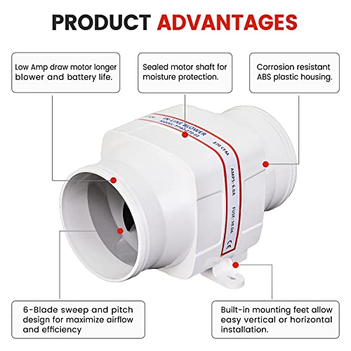 DC HOUSE White 270 CFM Marine Bilge Air Boat Blower 12V Electric Fan