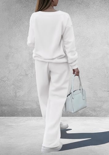 PRETTYGARDEN Women's 2-Piece Fall Sweatsuit Outfit Set - Medium White