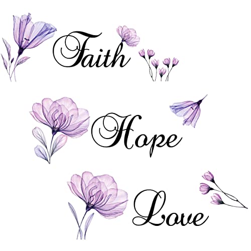 Lchen Faith Hope Love Wall Sticker Purple Lily Flower PVC Wall Decal Home Background Decor Removable Wall Art Sticker (Faith Hope Love)