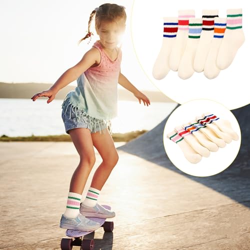 Kids Crew Socks - Cotton Comfort for 9-12 Years - Beige, 6 Pairs
