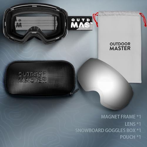 Ski Goggles PRO - Frameless OTG with Interchangeable Lens, UV400 Protection - A0 Black Frame Revo Silver Lens VLT 10%