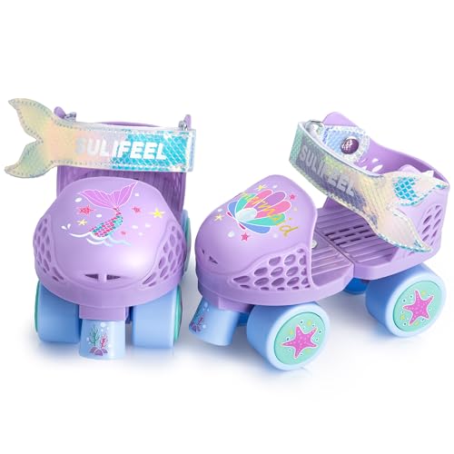 SULIFEEL Mermaid Purple Kids Adjustable Quad Roller Skates for Girls & Boys