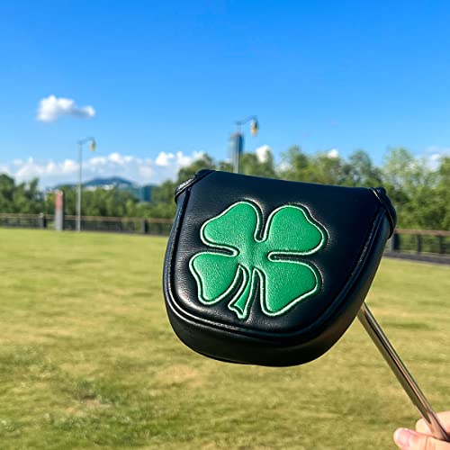 Barudan Golf 4-Leaf Clover Mallet Putter Headcover - Magnetic Closure, Fits Odyssey 2 Ball & More (Black)