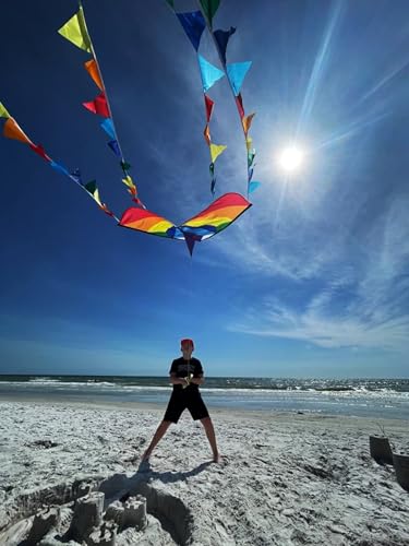 Large Rainbow Delta Kite for Kids & Adults - Easy to Fly