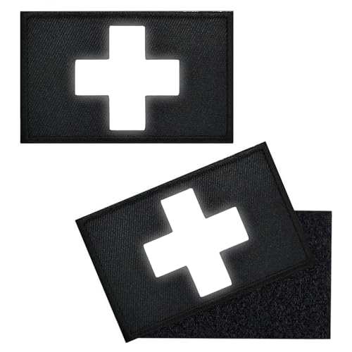 2pcs Reflective Cross Safety Patch - Hook and Loop - Cross-Black