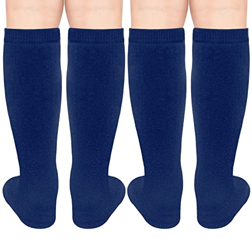 Kids Soccer Socks - Toddler Knee High Tube Socks, 2 Pack Navy (6-9 Years)