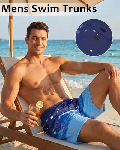 Men's Swim Trunks 2 in 1 7 Inch Beach Shorts with Pockets - Light Blue Large
