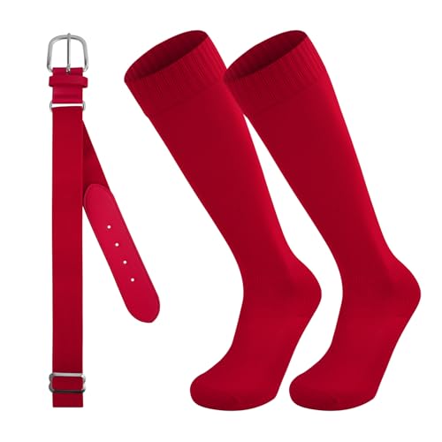 Baseball Socks and Belt Combo Set - Red, Medium Size