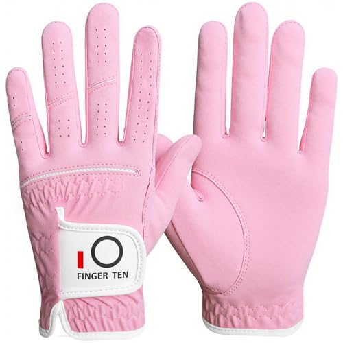 Pink Women's Golf Glove Left Hand Medium FINGER TEN - Stylish & Breathable