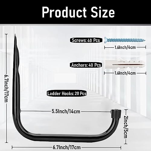 20Pcs Heavy Duty Garage Storage Hooks, 6.7 Inches Garage Wall Hook for Hanging Tools, Ladder, Bicycle, Chairs