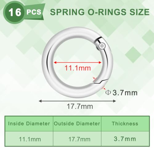 16 Pack 3/8" Spring O-Ring Clips - Metal Round Carabiner for Keychains