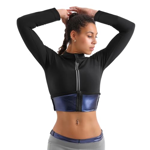 WIXIDOJI Black Large Sauna Suit for Women, Sweat Slimming Body Shaper, Workout Top