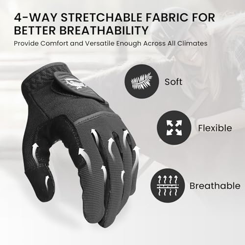 Horse Riding Gloves for Women - Extra Grip, Breathable, Medium - Black