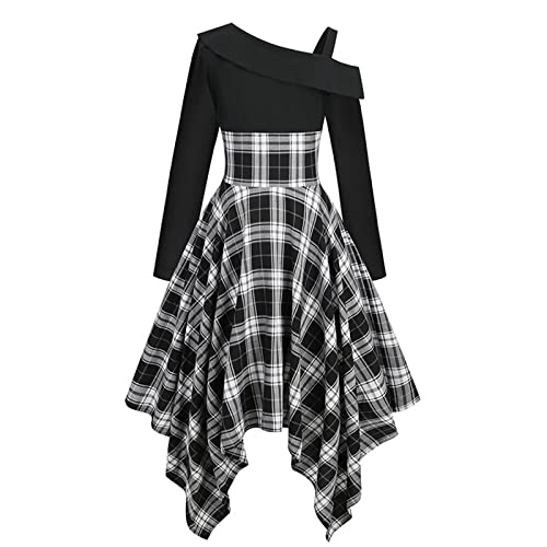 Vintage Gothic Off-Shoulder Mini Dress with Asymmetrical Hem - X-Large Black
