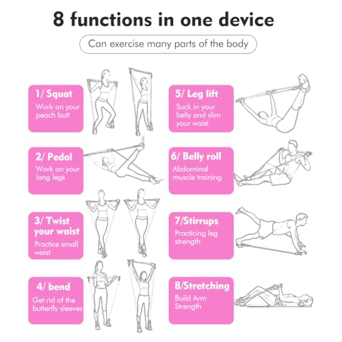 Pilates Bar Kit with Resistance Bands - Pink Home Workout Equipment