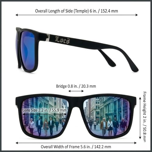 Locs Men's Oversized Rectangular Horn Rim Sunglasses - Matte Black / Deep Sea Blue 91295