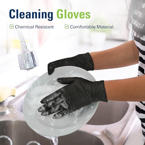 Black Nitrile Gloves, Food Safe Disposable Gloves Latex Free, Rubber Gloves Powder Free for Cooking, Kitchen Clean
