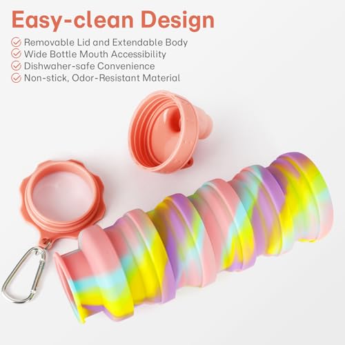 Collapsible Water Bottle - Foldable Silicone for Travel, Pink