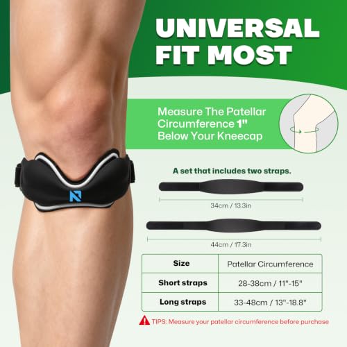 Black Salops Patellar Tendon Support Strap with Silicone Dual Pads - Adjustable Knee Brace for Running, Basketball, Hiking, Tennis, Jumpers Knee - 1 Pack