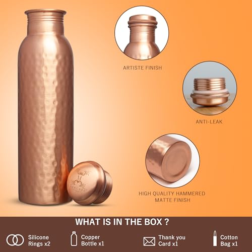 MERCAPE Hammered Design 2 32oz Copper Water Bottle - Premium Chilled Drinkware