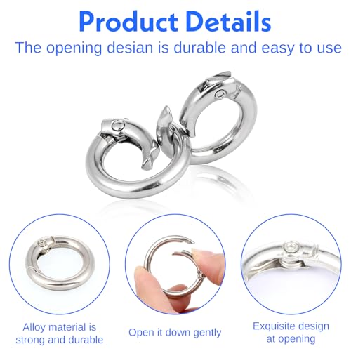 16 PCS Metal Spring Round Carabiner Clips - 4 Sizes O Rings
