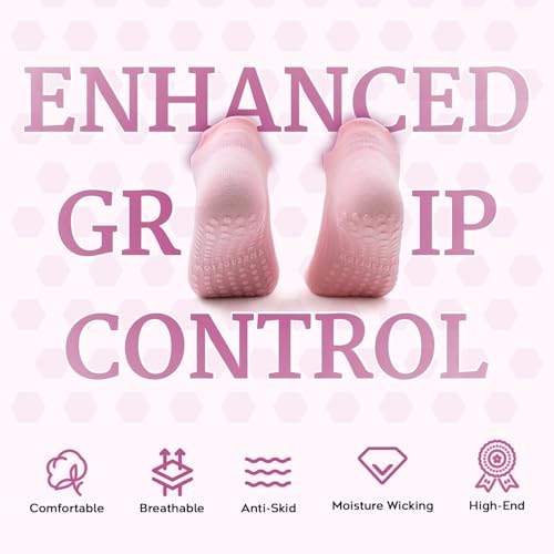 Non-Slip Pilates & Yoga Socks - 4 Pack Combed Cotton Grippy Socks