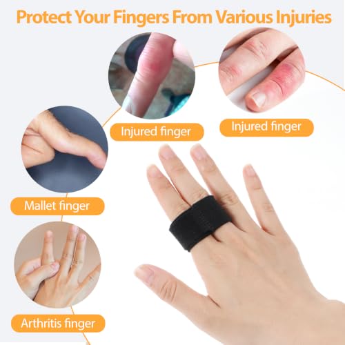 Buddy Tape Finger Straps - 10 Pcs Padded Splint for Injured Fingers - Black - 12.5cm