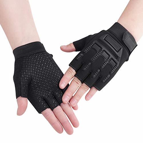 Kids Half Finger Cycling Gloves - Breathable Non-Slip UV Protection - Camouflage Black