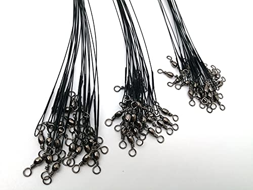 60Pcs Fishing Leaders - Nylon-Coated Wire with Swivels & Snaps, 3 Sizes