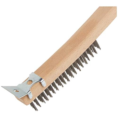 Forney 70521 Wire Scratch Brush, Stainless Steel with Curved Wood Handle, 13-3/4-Inch-by-.013-Inch