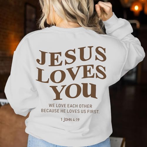 Christian Hoodie for Women - Jesus Loves You - White, Medium