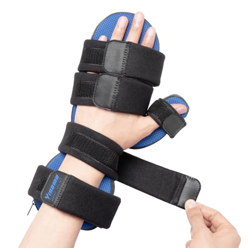 Resting Hand Splint with Finger Support for Stroke Recovery, Carpal Tunnel & Dupuytren's Contracture - Adjustable Wrist Brace for Left or Right Hand, M