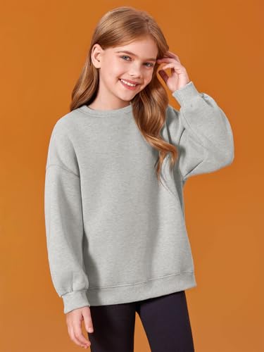 Haloumoning Girls Oversized Crewneck Sweatshirt 11-12 Grey fleece pullover