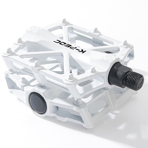GPMTER White Bike Pedals 9/16 for MTB & Road Bikes, Anti-Skid Aluminum Platform