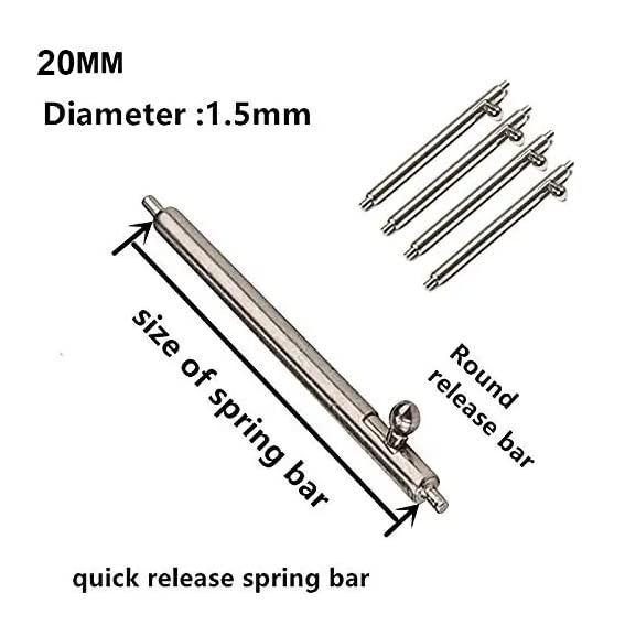 20mm Quick Release Spring Bar Pins - 6 Pack Stainless Steel