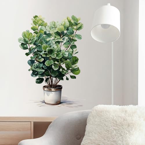Plant Wall Stickers for Living Room Potted Plants Green Leaves Wall Decal Stickers Peel and Stick Wall Art Home Decor Wall Stickers for Bedroom Bathroom Classroom Library Nursery