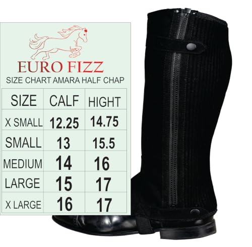 Euro Fizz Small C13xH15.5 Black Equestrian Half Chaps Synthetic Leather