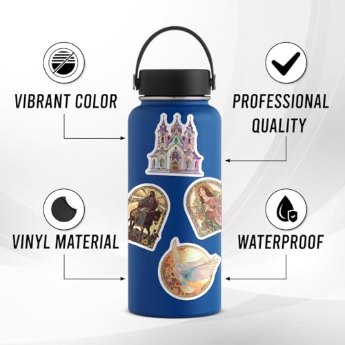 Pack 50 Pcs Christian Catholic Stickers for Water Bottles Laptop Cups Scrapbooking Journaling Teens Kids Spanish Boys Girls Adults Waterproof Aesthetic Sticker Small Vinyl Decals